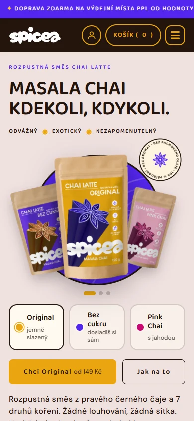 Úvodní stránka Spicea na telefonu, odkud přichází většina zákazníků